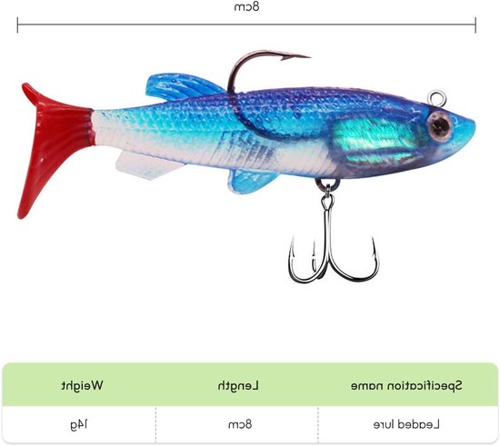 Complete Set van 10 Stuks Rubber Vissen Lures met Jigkoppen voor Zoet- en Zoutwater, Perfect voor Baars en Tilapia van Merkloos — afbeelding 5