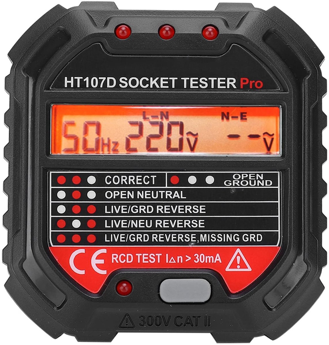 Dailygoody - Uitgangstester HT107D - Digitale stopcontacttester - LCD-spanningsdisplay - Handzaam formaat - Spanningsfoutcontrole - Geschikt voor 90-2...
