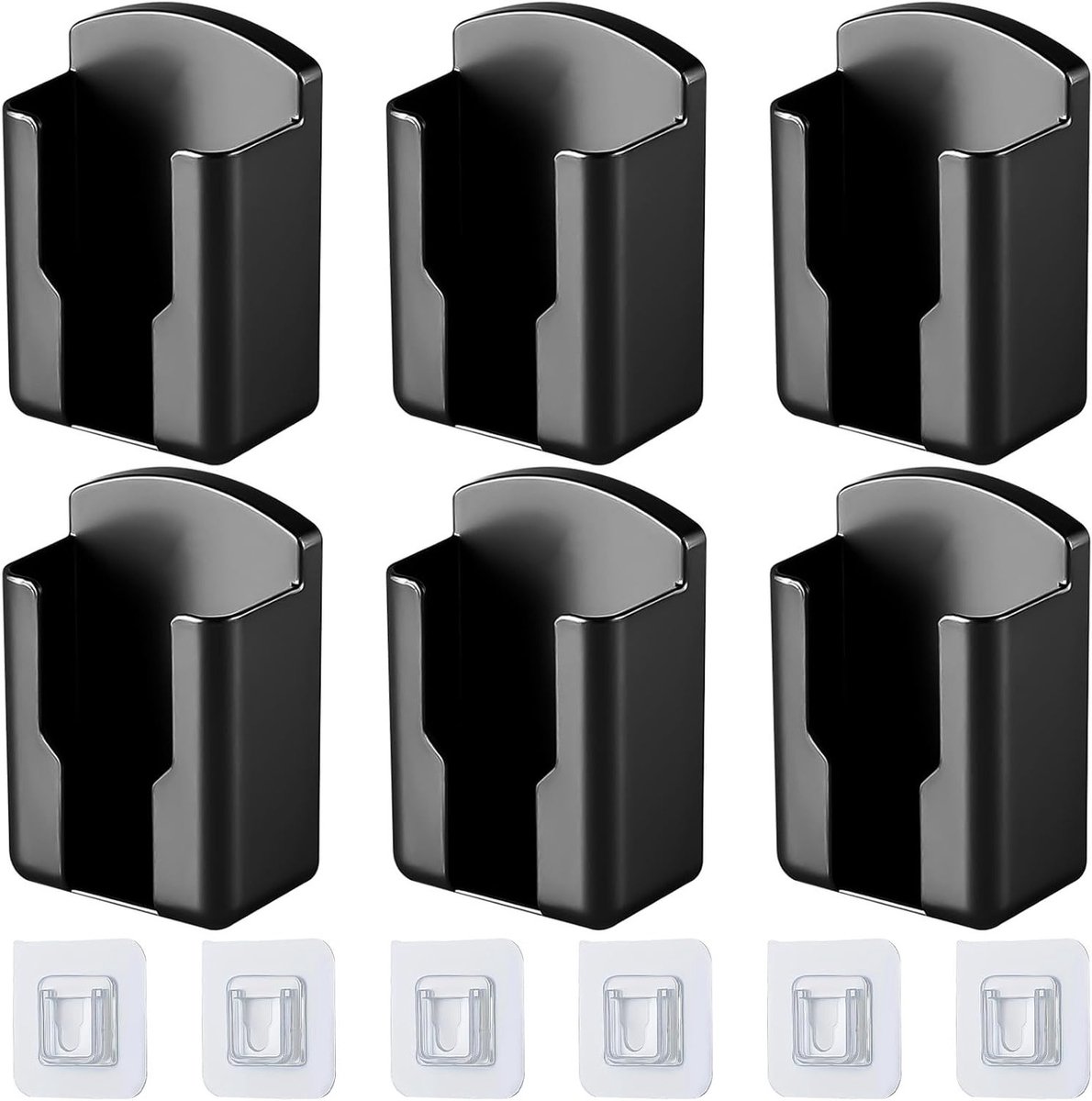 Set van 6 Zelfklevende Wandhouders voor Afstandsbedieningen, Multifunctionele Organizer voor Thuis en Kantoor, Zwart Plastic