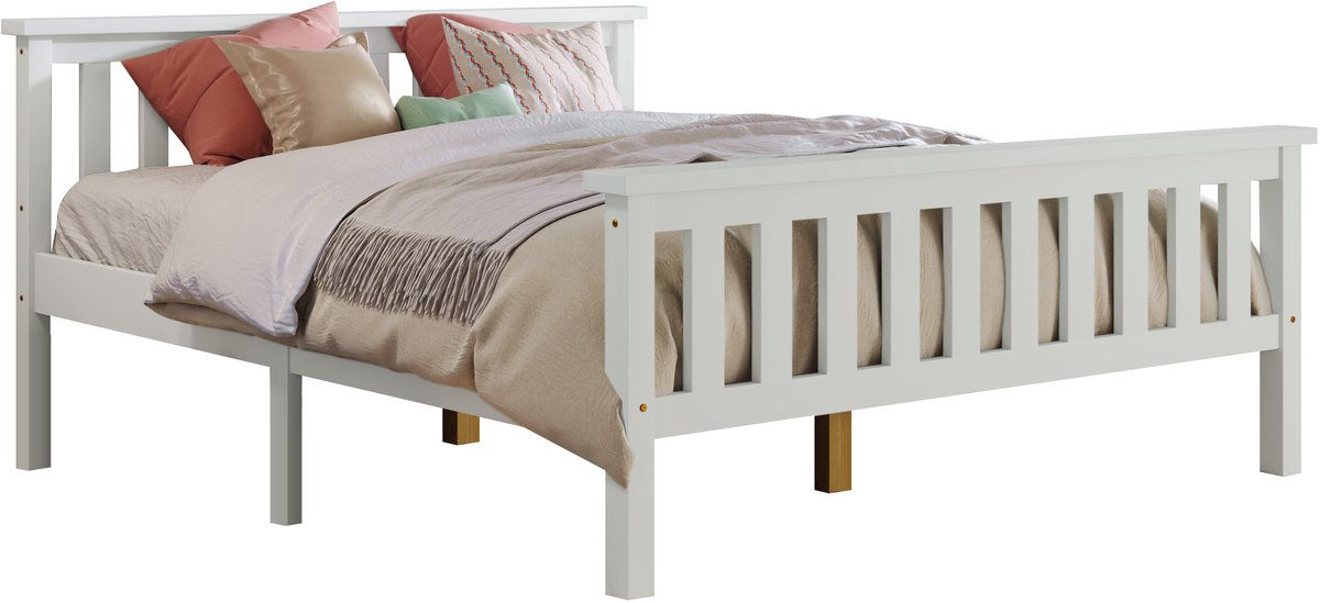 Zubaliya Tweepersoonsbed 140 x 200 cm wit - Massief Vurenhout - Met Lattenbodem - bed met opbergruimte - voor tienerkamer - voor kinderkamer