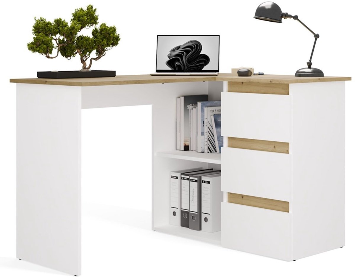 Hoekbureau nice wit eiken rechts 3 lades Wit eiken