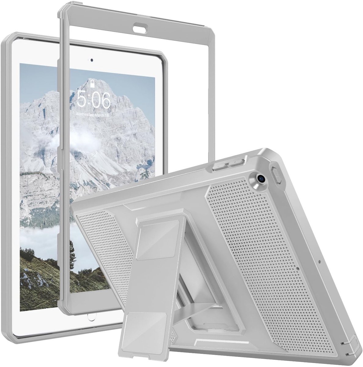 Dailygoody - Hoes iPad 9.7 - Shockproof - Volledige bescherming - Lichtgrijs - Beschermcover - Geschikt voor iPad 2018/2017 - Rugged design