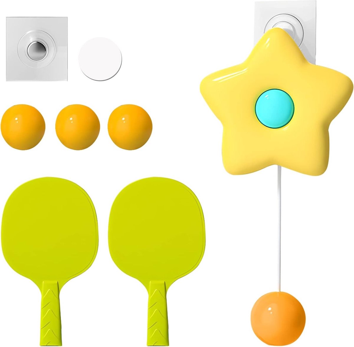 Indoor Tafeltennis Set met Plakhaakjes voor Creatieve Zelftraining - Geel, Ideaal voor Thuis en Sportplezier