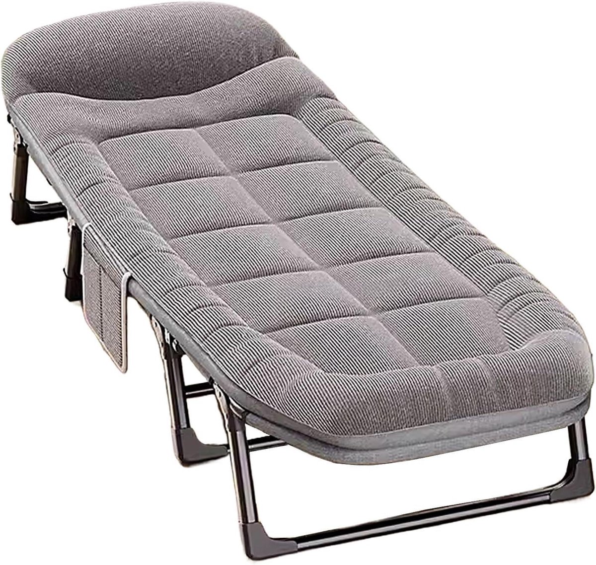 Opvouwbaar bed - Logeerbed campingbed - Comfortabel slapen - Verstelbare rugleuning - 200x65x35cm - Grijs