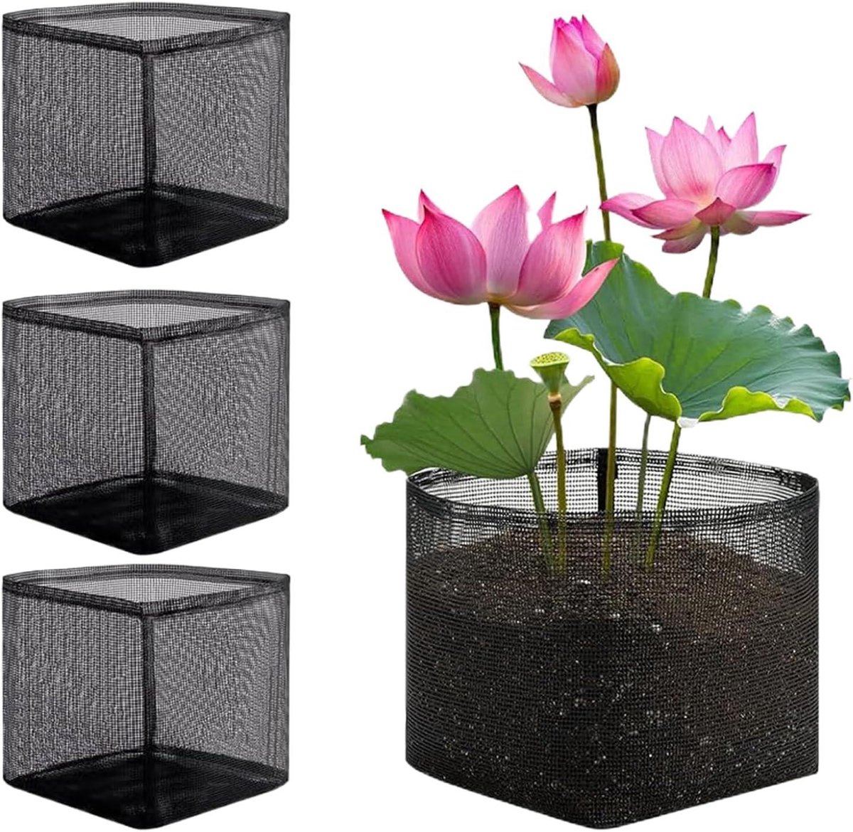 Plantenmanden Vijver - Waterplant Zakken - Waterplanten Kweken - Opvouwbaar Ontwerp - 4 Stuks - Zwart