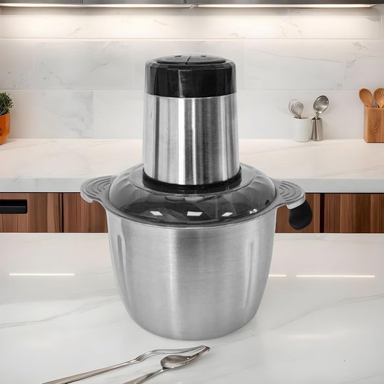 Keukenmachine - Voedselhakker Groentehakker - Maaltijden Voorbereiden - Dubbellaags 4-Mesjes - 2L Capaciteit - Zilver — afbeelding 3