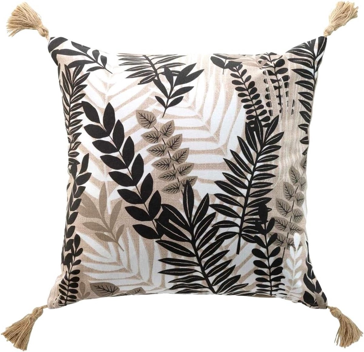 Decoratieve Kussen 45 x 45 cm met Bladerenpatroon in Wit, Beige en Zwart - Inclusief Vulling en Rits voor Bank of Stoel