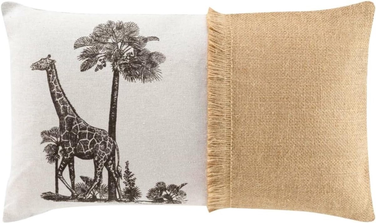 Cushion Jute Katoen Giraffe 30 x 50 cm met Rits Inclusief Vulling Moderne Kussen voor Bank en Decoratie