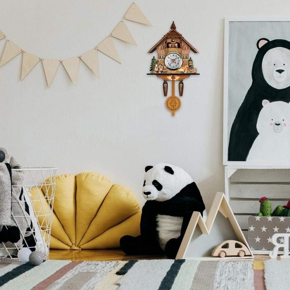 Retro Houten Koekoeksklok voor Wanddecoratie, Vintage Stijl met Swingende Bel en Scandinavisch Design, Perfecte Thuisaccessoire