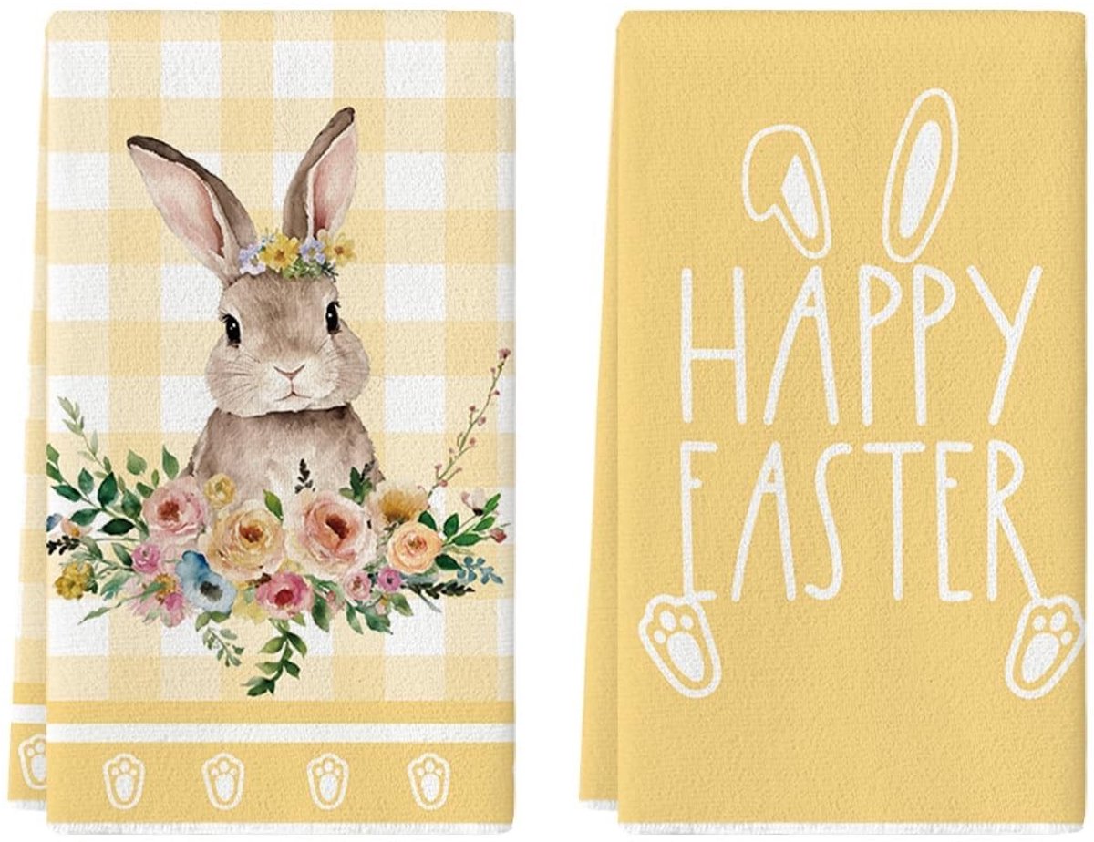 Solidchoice - Dailygoody - Gele Keukenhanddoeken Set - Lente Theedoeken - Zacht en Stijlvol - 42x65 cm - Bloemen Design - Perfect voor Pasen - Set van 2