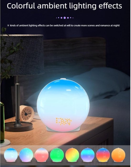 Wekker Wake Up Light - Zonsopgang Simulatie - Rustig Wakker Worden - Dubbel Alarm FM Radio - 30 Minuten - Standaard — afbeelding 4