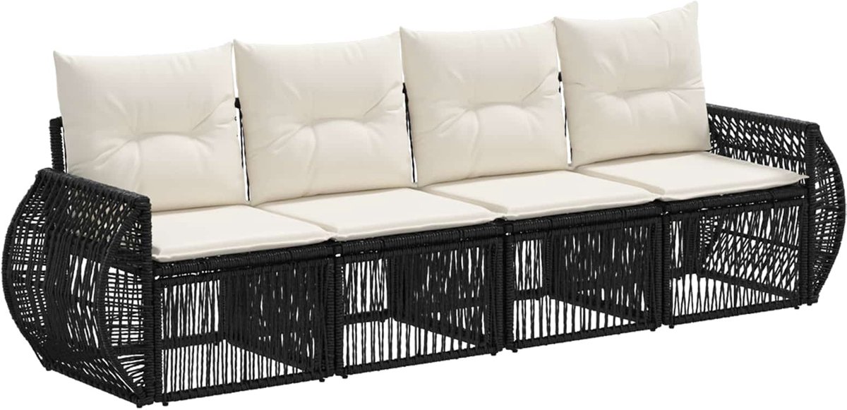 vidaXL - Tuinbank - Set - 4 - pcs - Zwart - en - Crème - Wit - poly - rattan