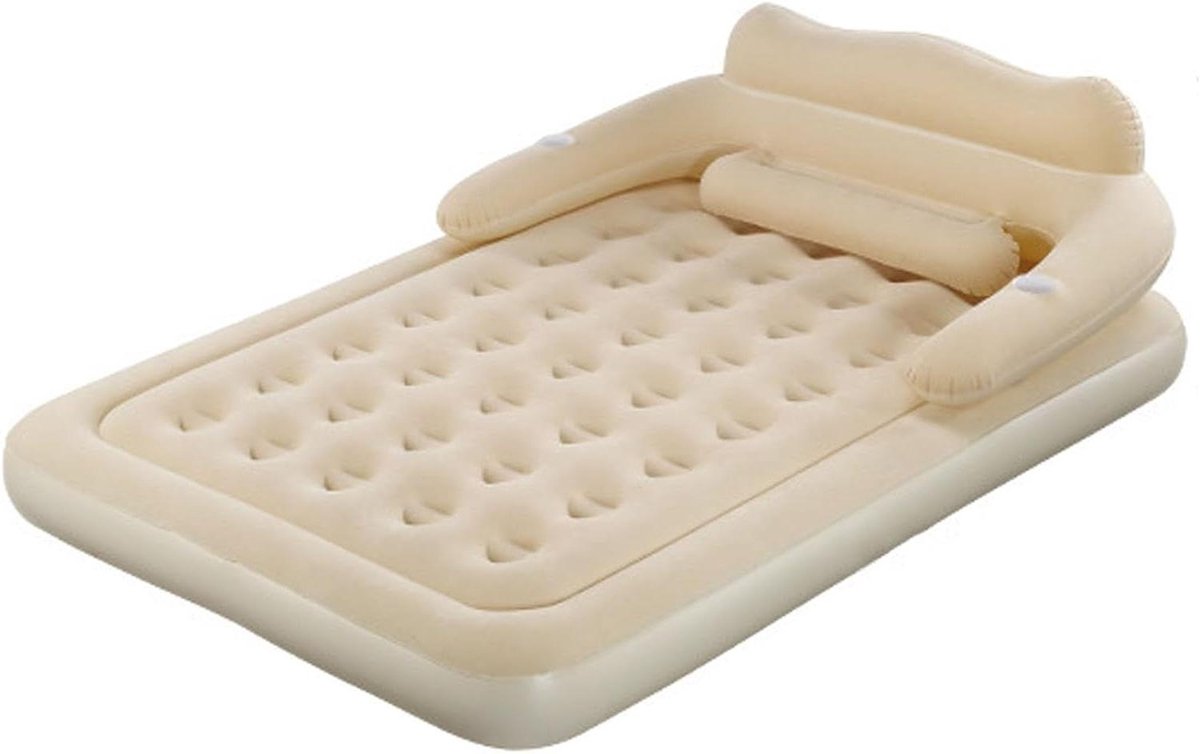 Dubbel luchtbed - Opblaasbaar matras - Kamperen en reizen - Geïntegreerde rugleuning - 152x203x22cm - Abrikoos
