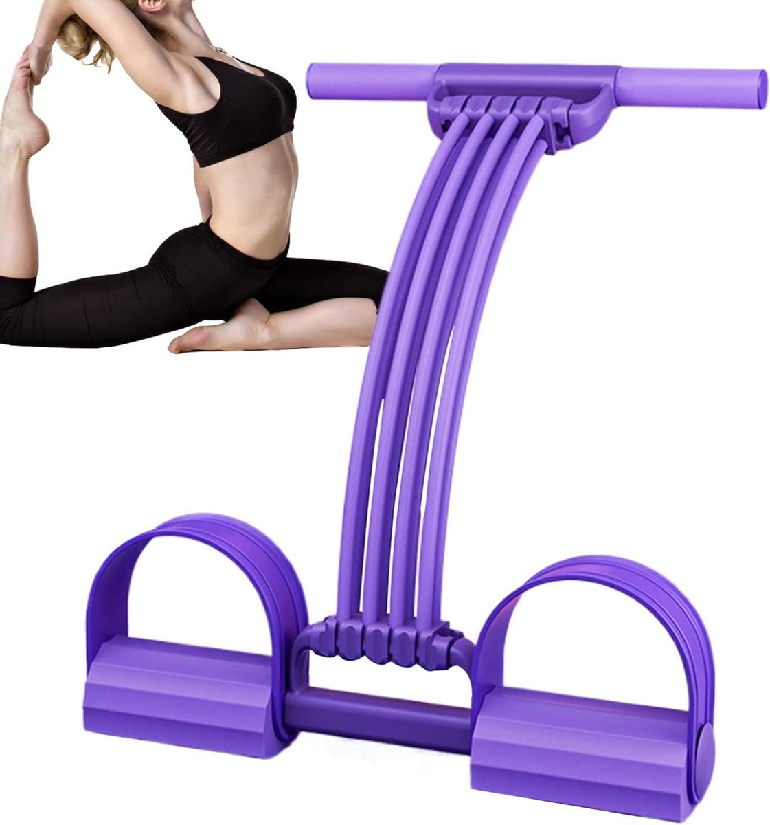 Fitness Pedaal - Weerstandstouw - Thuis Trainen - Antislip Voetpedalen - 51 cm - Paars
