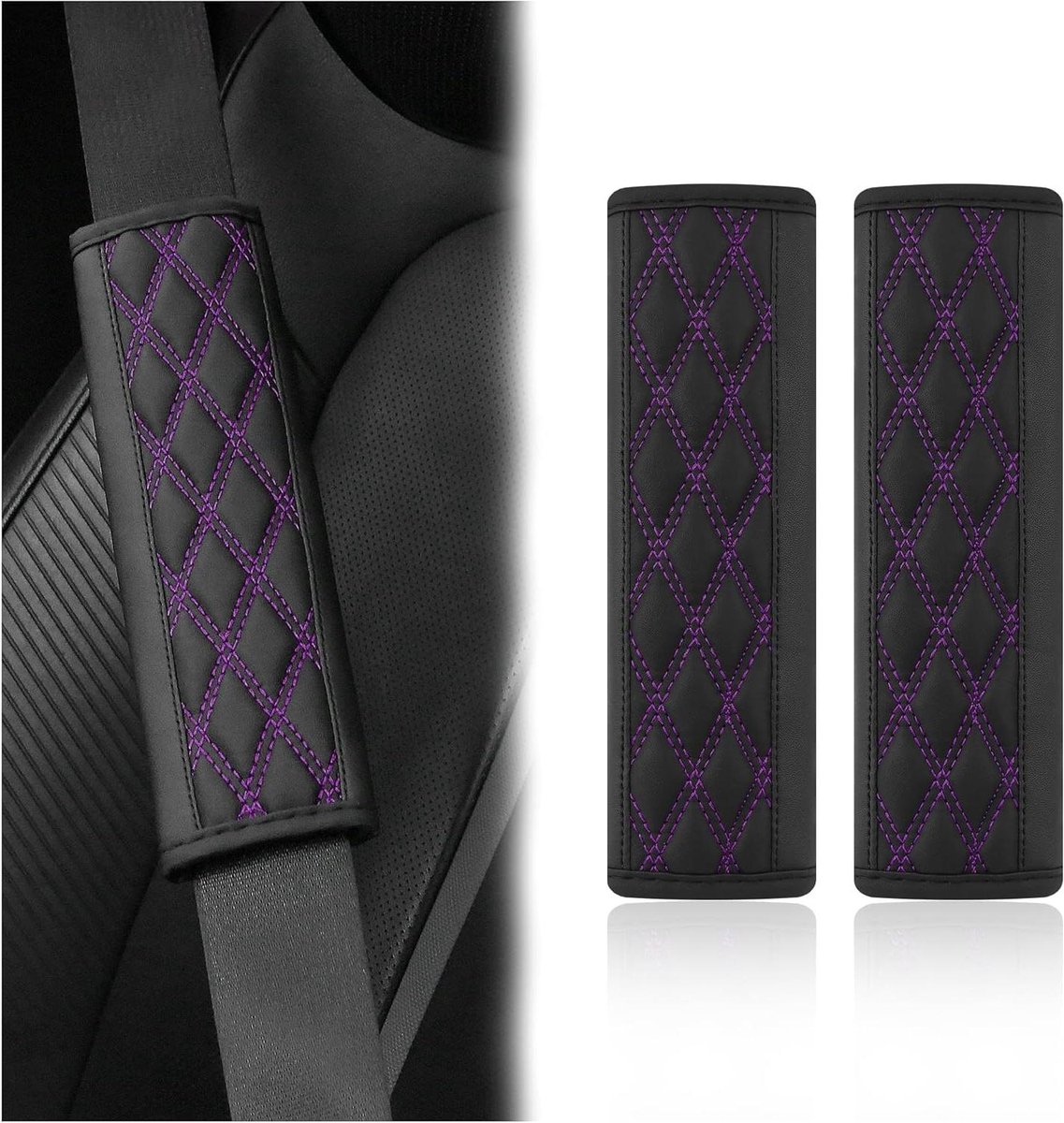 Gordelhoezen - Veiligheidsgordel Pads - Comfortabel Rijden - Zacht Leer - 2 stuks - Zwart
