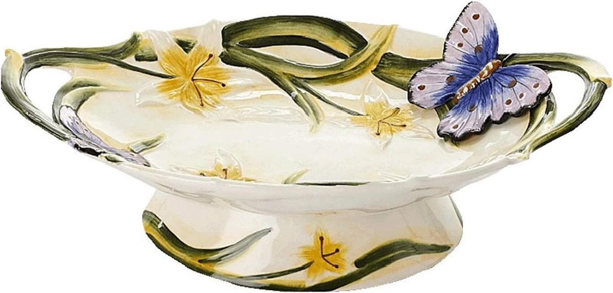 Klei Fruitschaal - Decoratief Bord - Fruit Presenteren - Handgeschilderd Patroon - 38x25x10cm - Multicolor