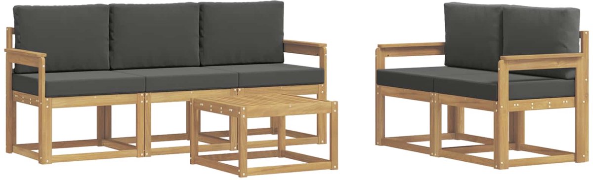vidaXL Buiten - bank - set - 6 - st - 5-zits - Wit - en - antracietkleurig wit en antracietkleurig