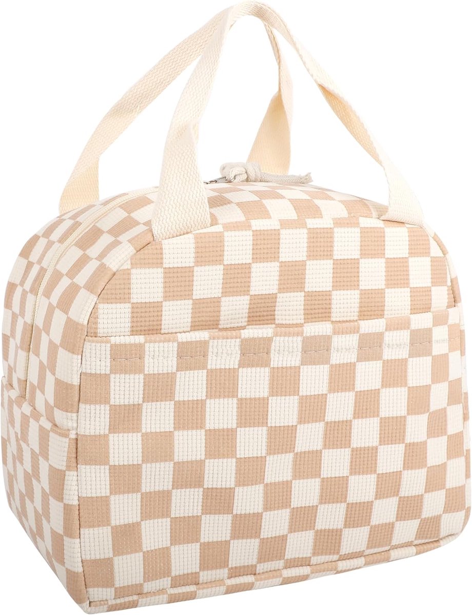 Lunchtas voor dames/meisjes, geïsoleerde lunchtas met grote capaciteit voor kinderen, geruit patroon, herbruikbare koeltas, geschikt voor school, werk, picknicks en reizen.
