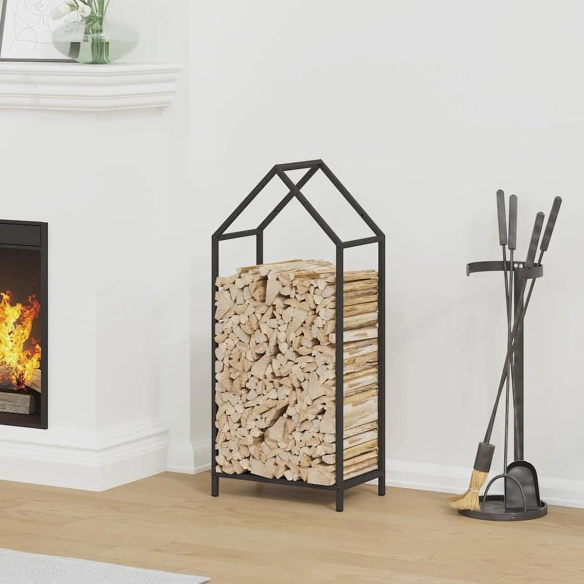 Houtopslag Rek - Houtmand - Haardhout Opslaan - Stabiel Koudgewalst Staal - 40 x 25 x 90 cm - Zwart