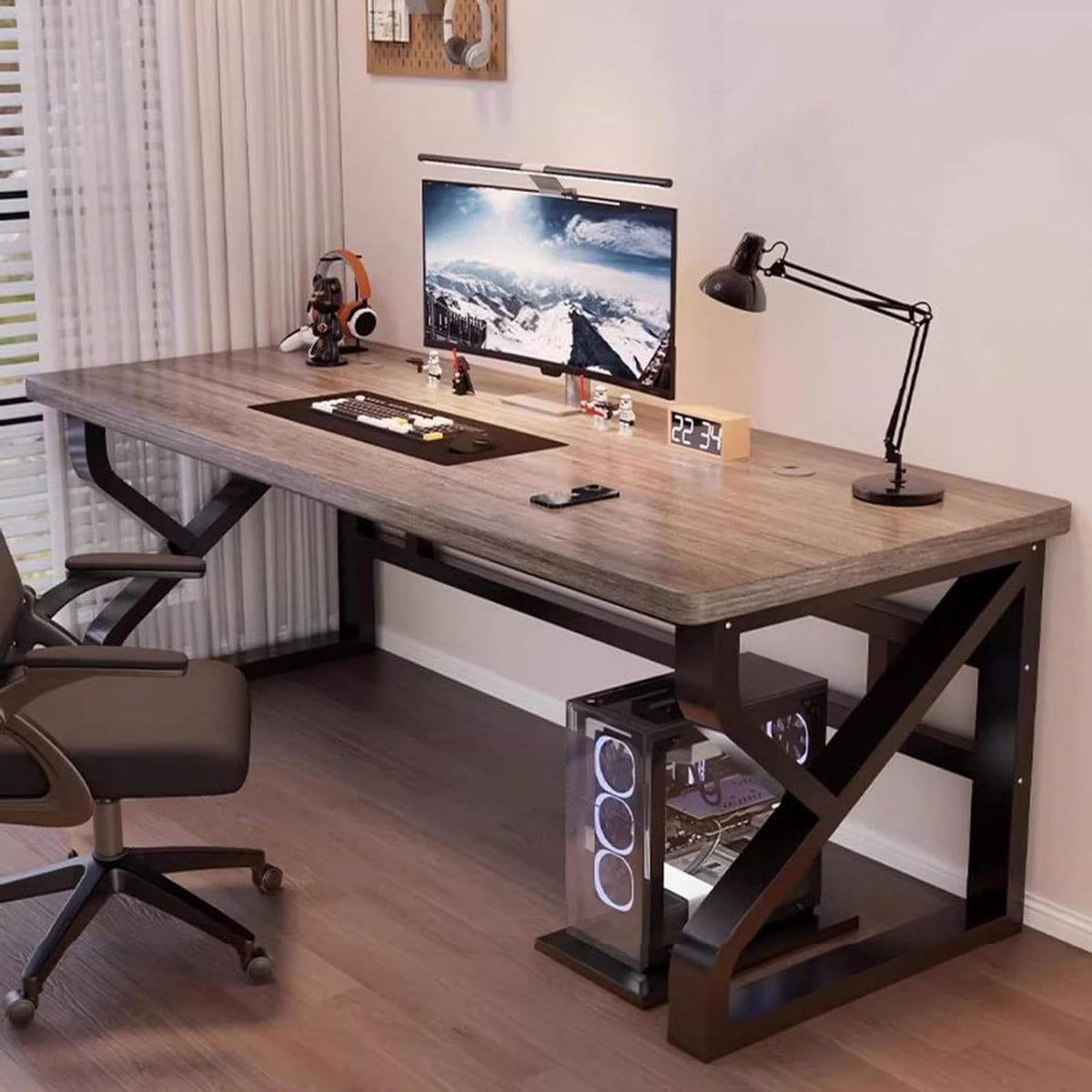 Houten Computer Bureau - Werkbureau PC Tafel - Thuiskantoor Inrichten - Met Monitor Verhoger - 120 cm - Rustiek Hout