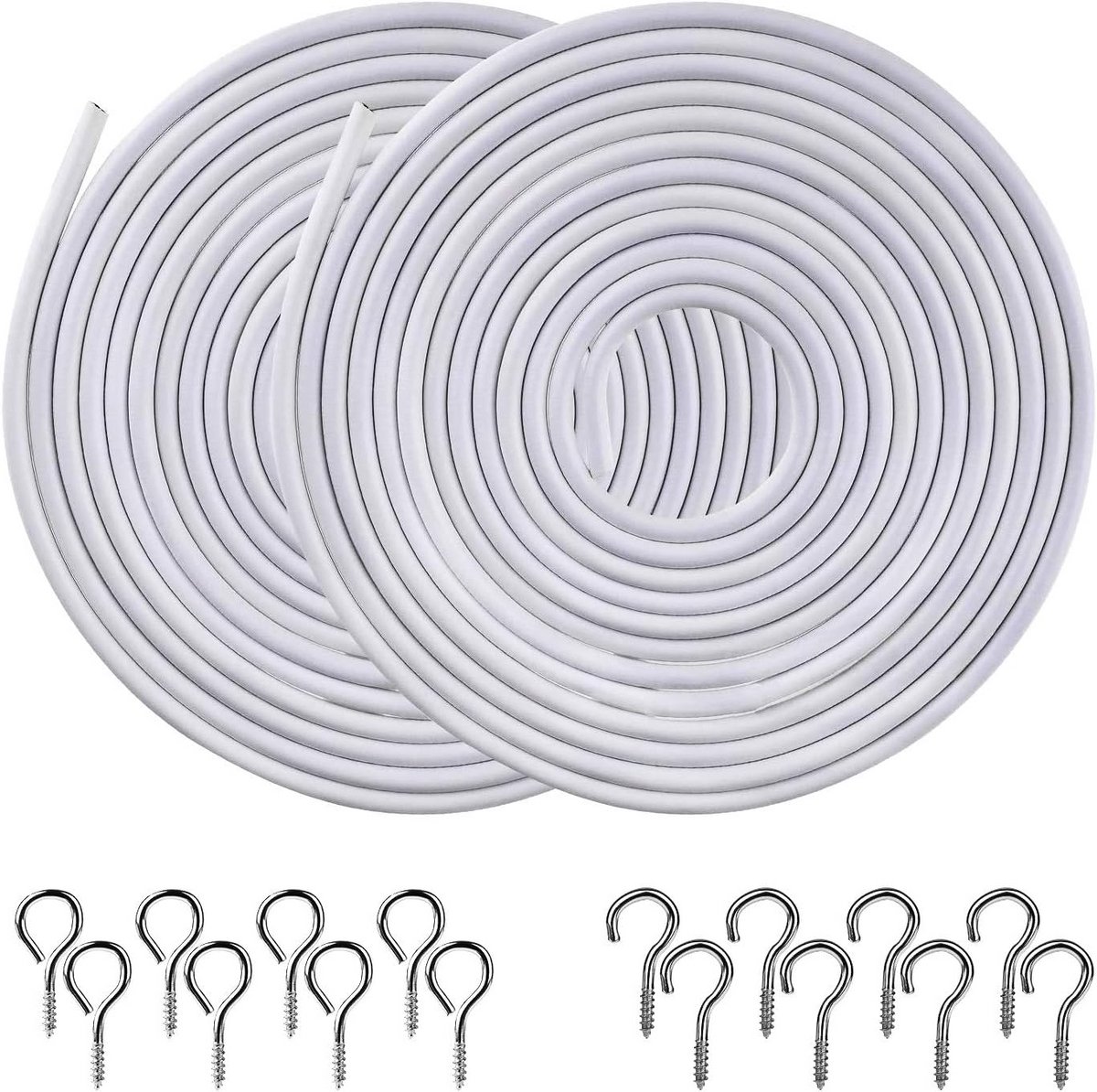 Gordijndraad set - Hangende kabel - Decoratie ophangen - Gecoat staal - 2 x 3 meter - Wit