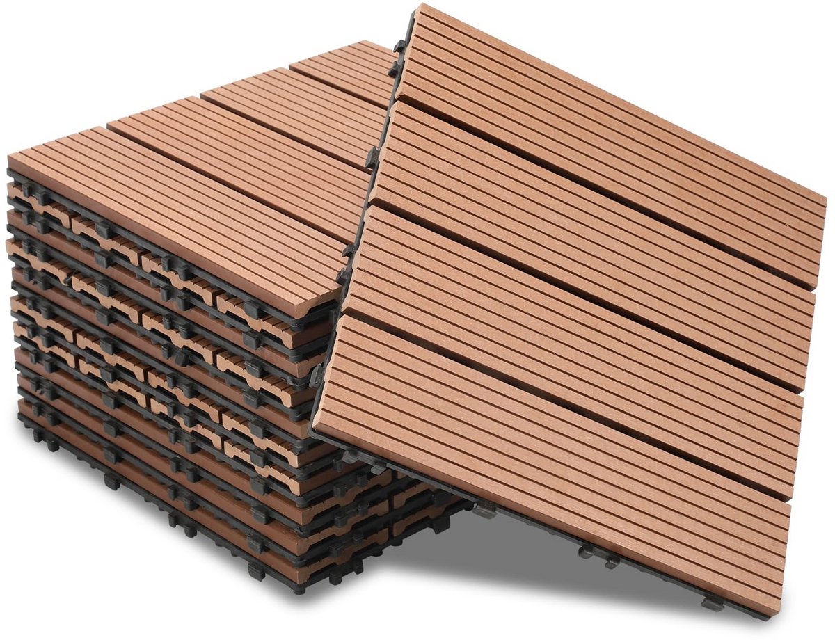 Terrastegels Houtlook - Kliktegels Balkon - Buitenruimte Aankleden - Weerbestendig Drainage - 30x30 cm 2m² - Lichtbruin