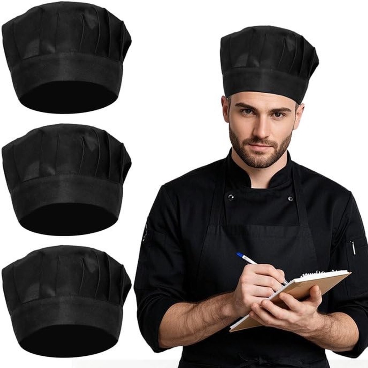 Dailygoods- Koksmuts Verstelbaar - Katoenen Kookmuts - Professionele Koksmuts - Uniseks - Set van 3 - Ideaal voor Restaurant/Bakken
