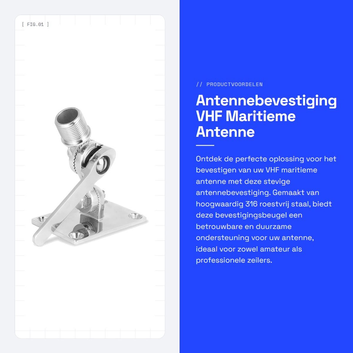Dailygoods- Antennebeugel Verstelbaar - Roestvrij Staal - Dubbel Draaibaar - Maritieme Antenne - Corrosiebestendig - Hoogwaardige Basis - Antennehouder