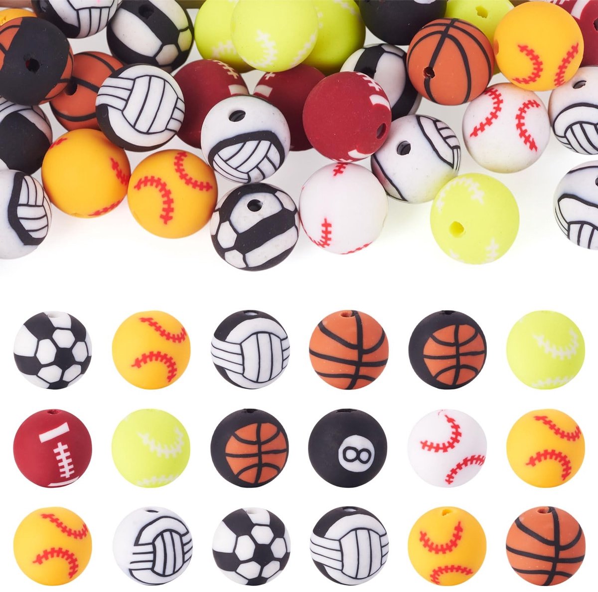 Dailygoods- Kralen 30 Stuks - Polymeer Klei - Handgemaakte Bal Kralen - Afstandskralen - Sieraden Maken - Sportbal Ontwerpen