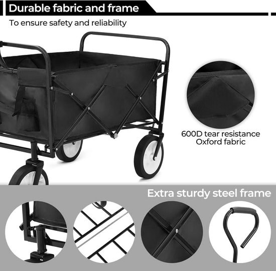 Bolderkar Opvouwbaar - Transportwagen Handkar - Outdoor Transport - Grote Laadcapaciteit - 98 Liter - Zwart van Bolderkar Opvouwbaar — afbeelding 4
