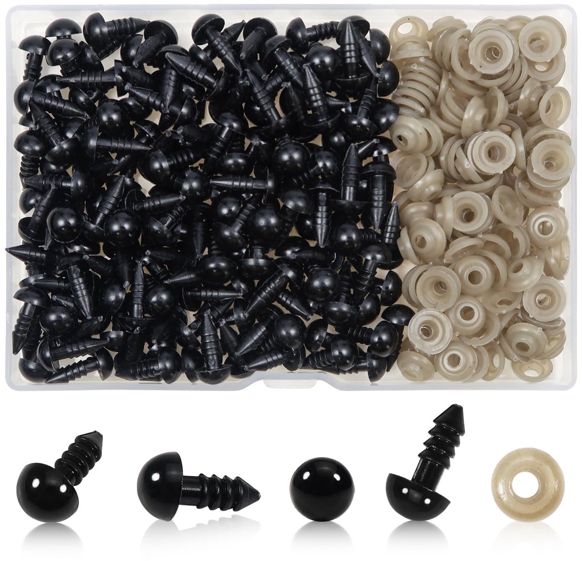 Dailygoods- Poppenogen 150 Stuks - Veiligheidsogen 8 mm - Kunststof Ogen - Sluitringen - Vulling voor Knuffels - Veiligheidsneusjes