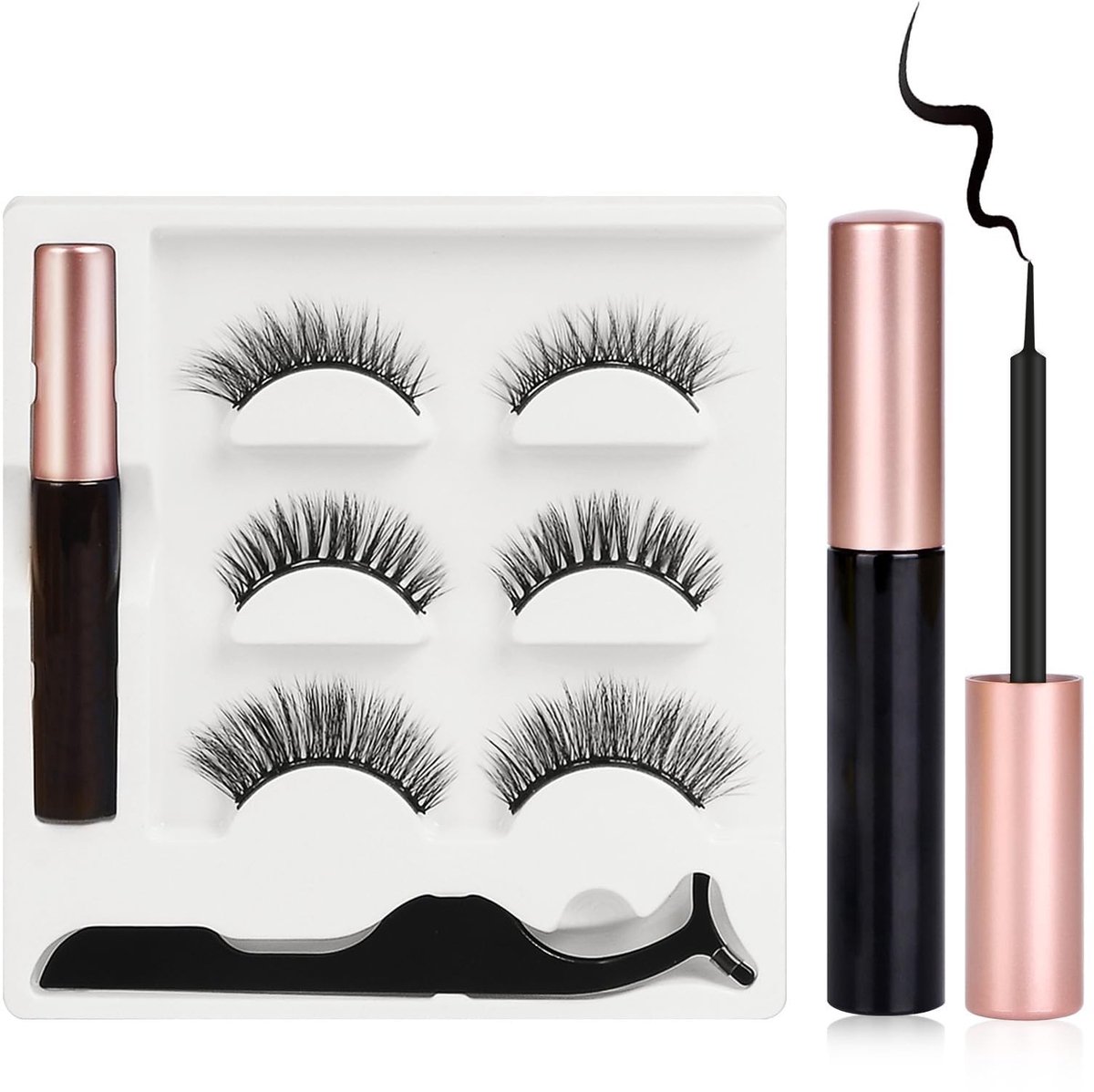 Dailygoods- Valse Wimpers Magnetisch - 3 Paar Natuurlijk - 3D Wimpers - Waterdichte Eyeliner - Herbruikbaar - Ultralicht