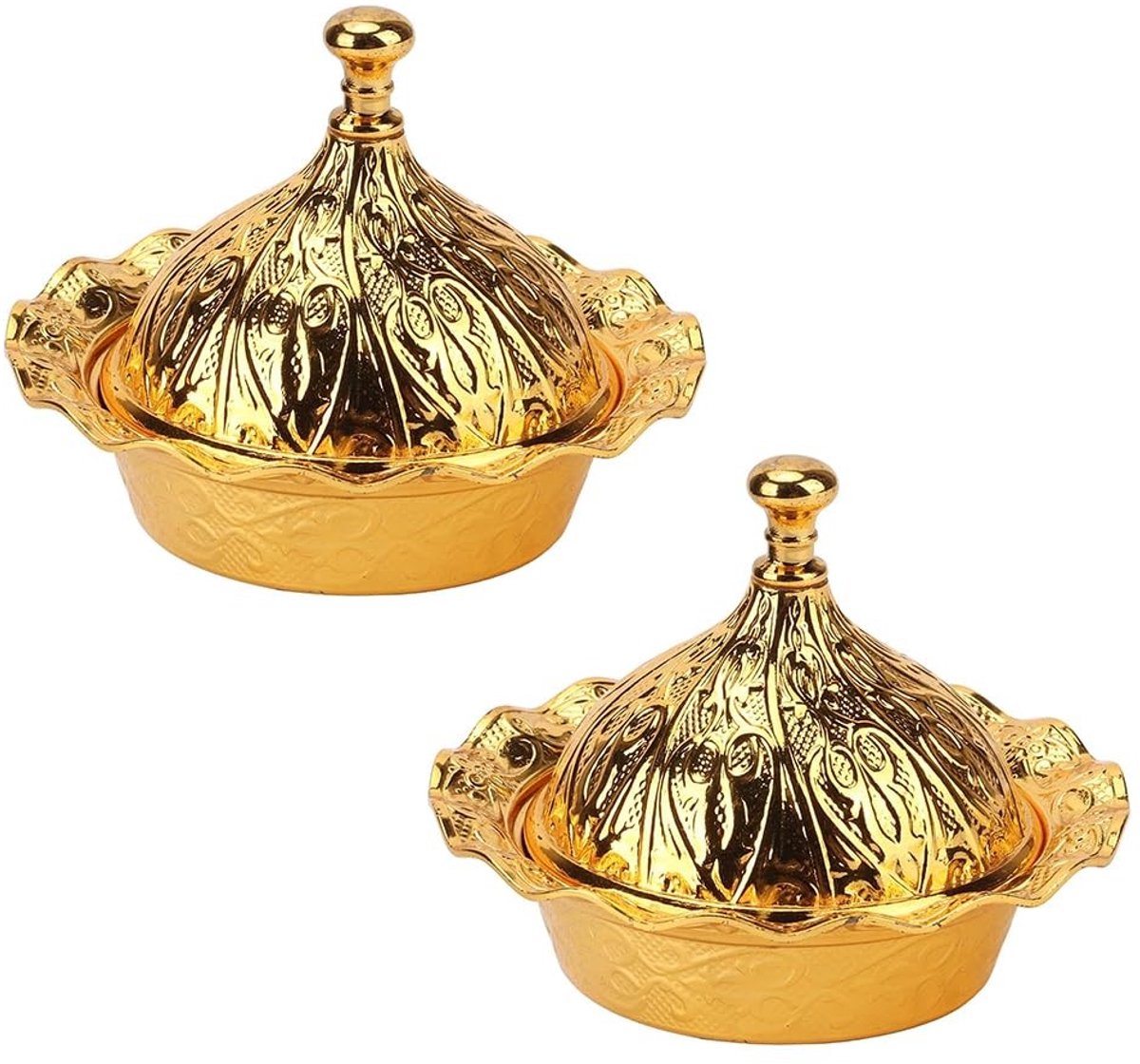 Dailygoods- Bonbonschaal Vintage Gouden Bloemenpatroon - Snoepdoosje met Deksel - Decoratieve Snoepschaal - 10 x 7 cm - Slijtvast Zinklegering - Geschikt voor Bruiloft en Buffet - Snoepdoos