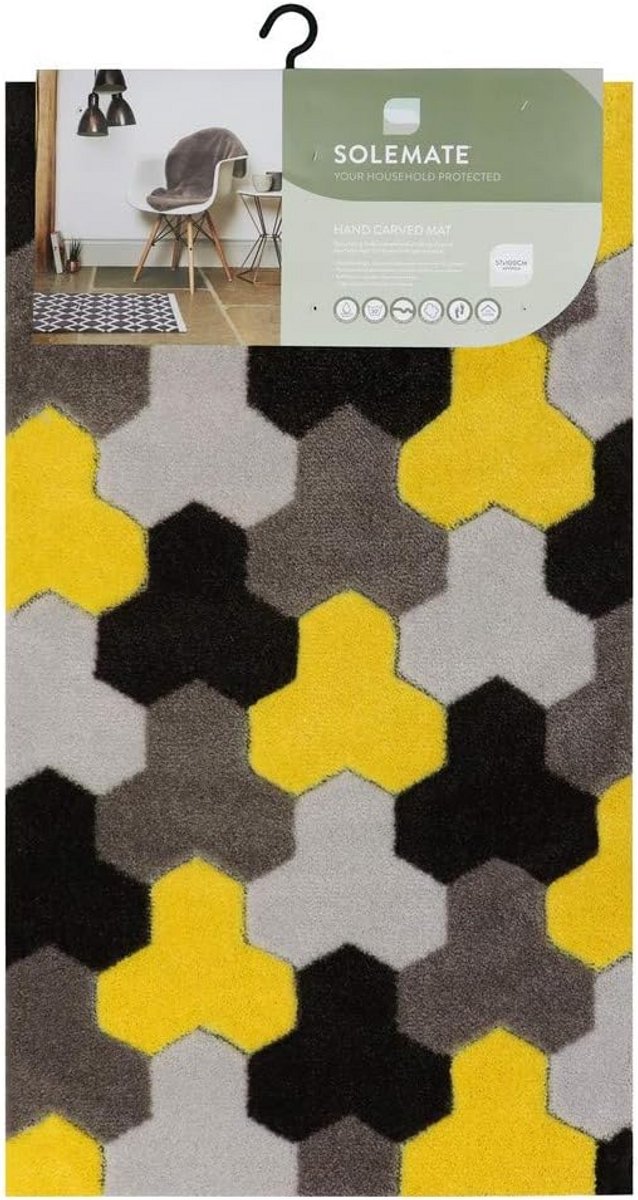 Voordeurmat - Entree mat - Vuil buiten houden - Handgesneden design - 57 x 100 cm - Geel