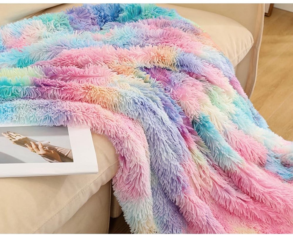 Dailygoods- Knuffeldeken superzacht - Fleece Deken - Omkeerbare Deken - Woondeken - Bankdeken - 80 x 120 cm - Polyester Tie-Dye Regenboog #2