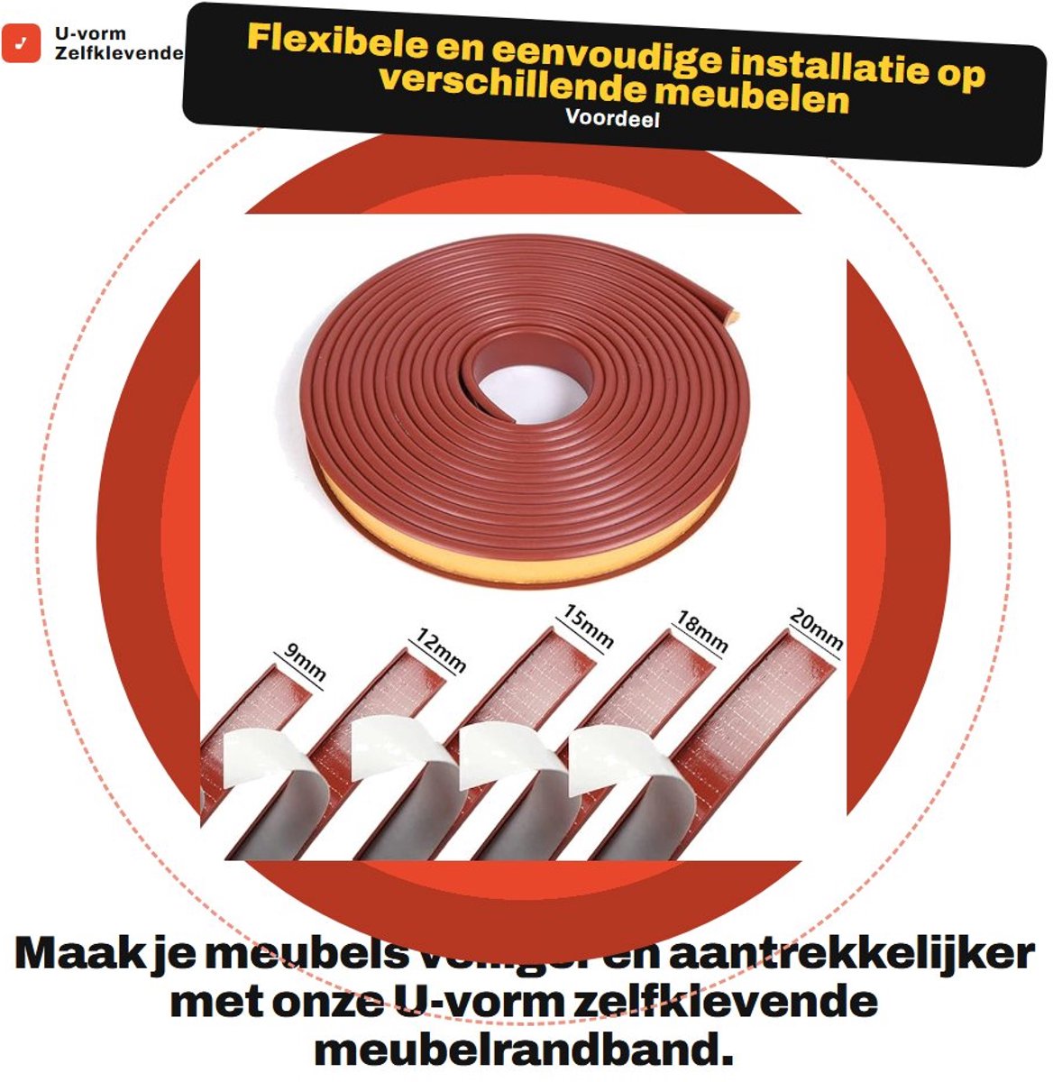Dailygoods- Meubelrandband U-vorm - 5 meter - Flexibel - TPE - Stootrand - Randbescherming rubber - Opvouwbare randbescherming