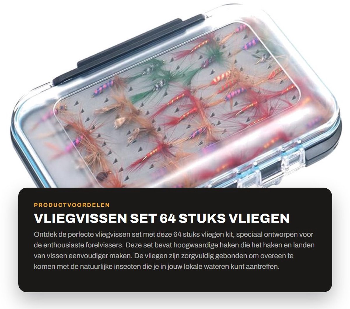 Dailygoods- Vliegenkit 64 Stuks - Waterdichte Tackle Box - Kwaliteitshaken - Droge Vliegen / Terrestrials - Lichtgewicht - Voor Forel Vissen - Vliegvissen