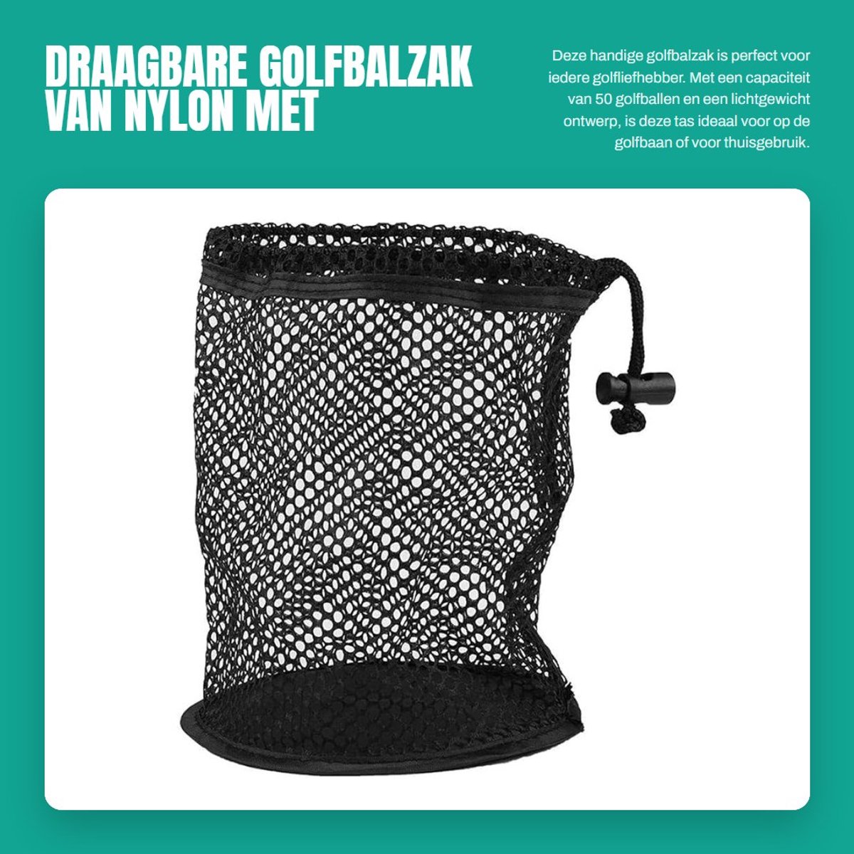 Dailygoods- Golfbalzak Draagbaar - Nylon - Lichtgewicht - Zwart - 25/50 Ballenverzamelaar - Duurzaam Materiaal - Golfballentas