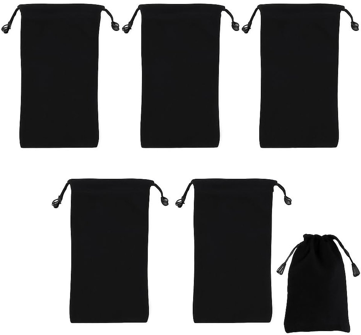 SnelShoppen - Velvet Bags 10x20 cm - Zwarte Katoenen Trekzakjes voor Sieraden, Sleutelhangers en Cadeaus - 5 Stuks Luxe Gift Bags