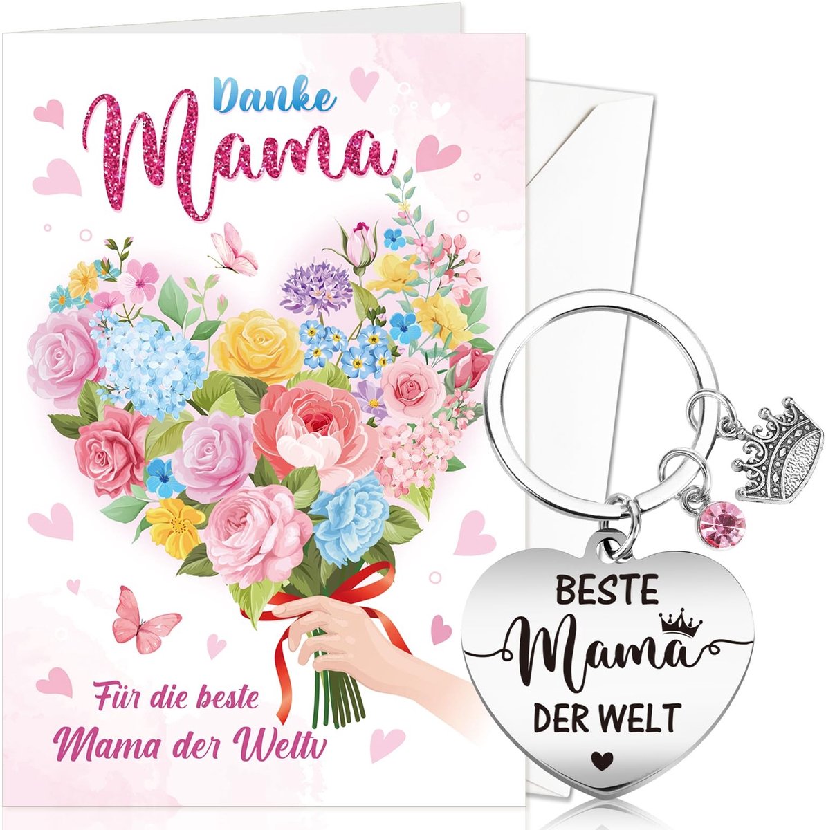 Dailygoods- Moederdagkaart met Envelop - Moederdag Kaartje - Sleutelhanger - Cadeauset - 17 x 11,5 cm - Duurzaam Papier - Cadeau Voor Moeder