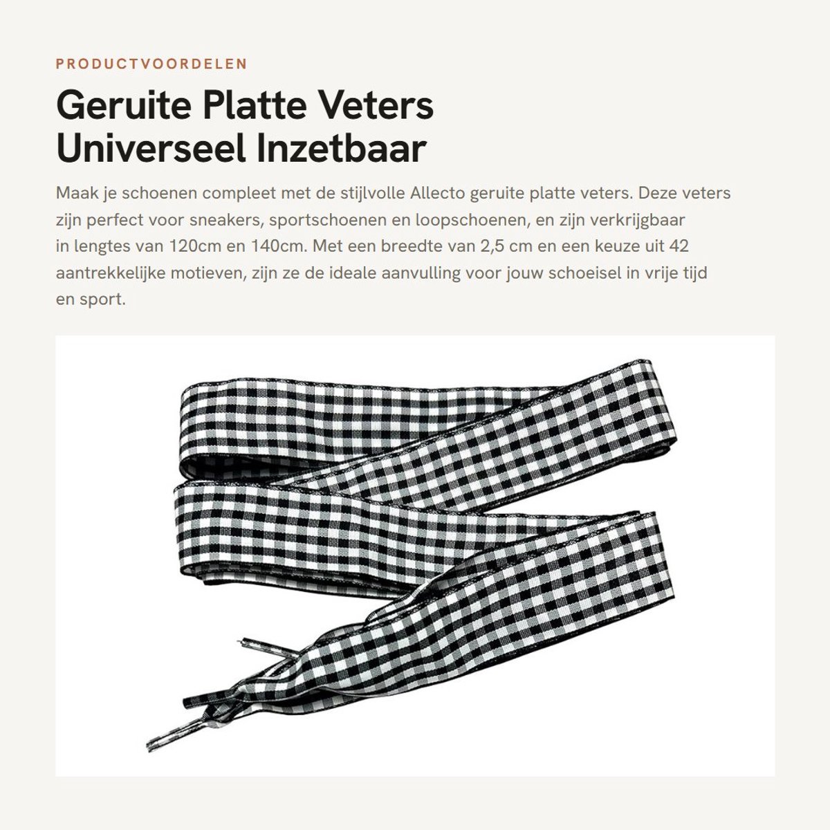 Dailygoods- Schoenveters 120 cm - Platte Veters - Ruitpatroon - Universeel Inzetbaar - Voor Sneakers/Sportschoenen - 2,5 cm Breed - Schoenbanden