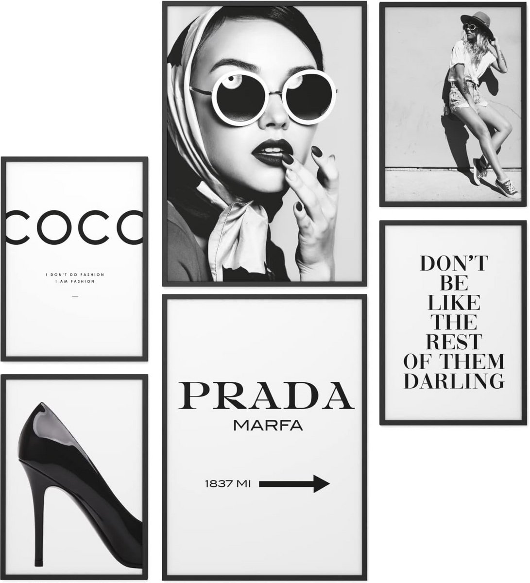 Poster Set - Wanddecoratie Set - Woonkamer Decoratie - Hoge Resolutie Prints - 6 Delig - Zwart Wit