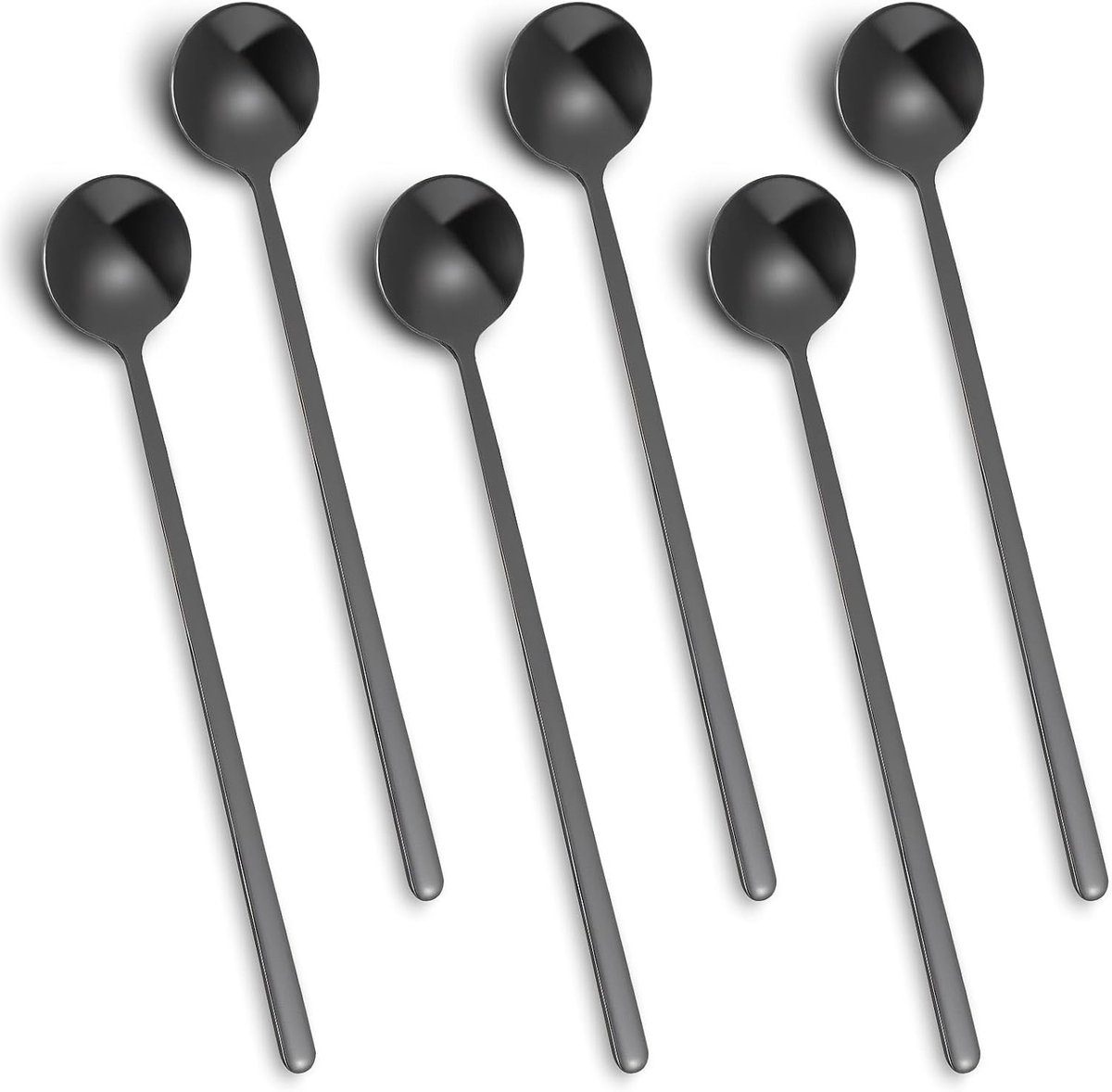 Set van 6, zwarte roestvrijstalen espressolepels, mini theelepelset, geschikt voor koffie/suiker/dessert/taart/ijs/soep/hapjes/cappuccino, 5,9 inch (15 cm)-Stijl 1
