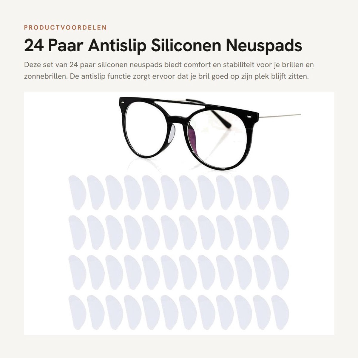 Dailygoods- Neuspads Siliconen - 24 Paar Zelfklevend - Antislip - Vervangende Bril Pads - Transparant - 1,9 x 0,8 x 0,15 cm - Brilneuskussentjes