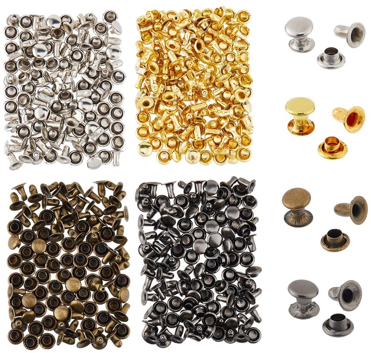 Dailygoods - 400 Sets Klinknagels in 4 Kleuren voor Lederen Craft