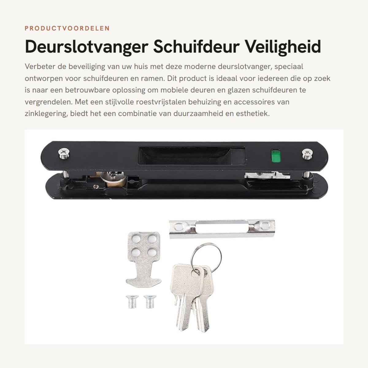 Dailygoods- Deurslotvanger Enkelzijdige Vergrendeling - Schuifdeurslot - Roestvrij Stalen Behuizing - Toepassing voor Glazen Deuren - Modern Design - Inclusief Sleutels - Haakslot