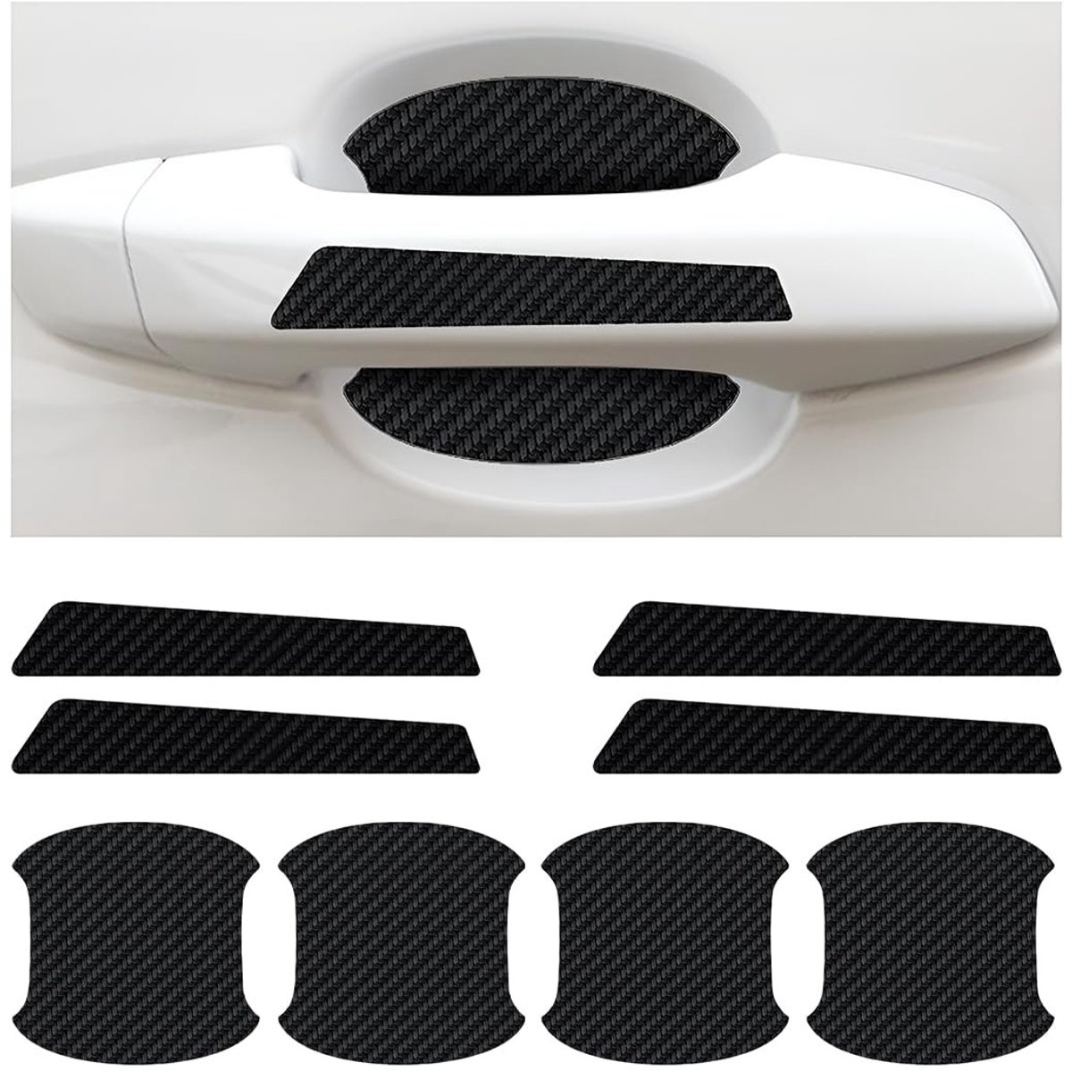 Dailygoods- Beschermfolie Zwart - 8 Stuks - Koolstofvezel - Krasbestendig - Duurzaam - Universeel - Eenvoudige installatie - Deurklinkbescherming