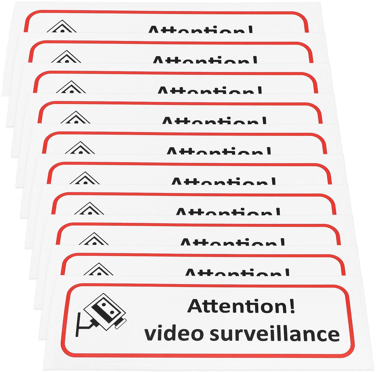 Dailygoods- Videobewakingsstickers 10 Stuks - Waterdichte PVC Stickers - 196 x 65 mm - Aandacht Bordstickers - Binnen/Buiten Gebruik - Slijtvast Materiaal - Bewakingsstickers