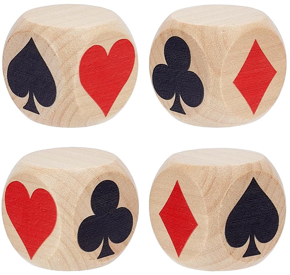 Dailygoods- Speeldobbelstenen Set van 4 - Houten Dobbelstenen 30 mm - Grote Hartdobbelstenen - Geschikt voor Euchre/Poker - Perfect Cadeau voor Spelers