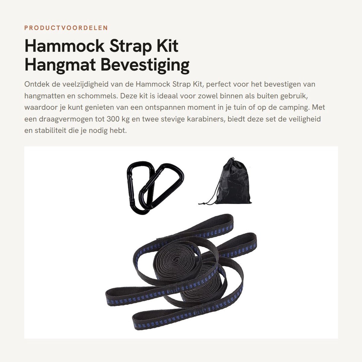 Dailygoods- Hangmat Bevestiging Heavy Duty - Schommel Bevestiging - Bevestigingsset - Tot 300 kg - Inclusief Opbergtas - 2 Karabiners - Schommelbevestiging